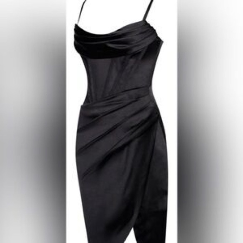 Chi Chi London Black Satin Mini Dress-Size US 8- NWT - Picture 13 of 14
